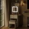 Farmhouse Small Vanity Desk Set with Mirror Cabinet Mini Makeup Vanities Set with 3 Adjustable Lights and Storage Chair for Compact Space, White Dressing Table with Fold-up Panel